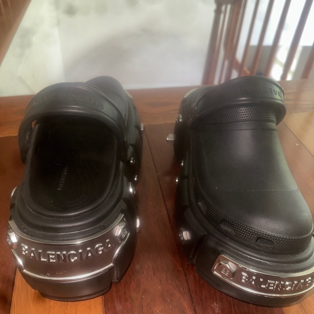 Balenciaga Black Clogs with Metallic Details